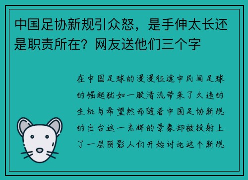 中国足协新规引众怒，是手伸太长还是职责所在？网友送他们三个字